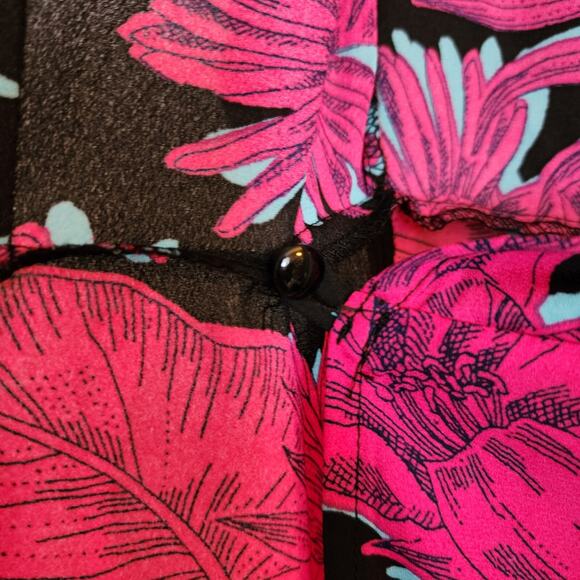 Monteau Womens Maxi Wrap Dress Size S Pink Black Floral Tie Front Kimono Sleeve - Picture 7 of 11